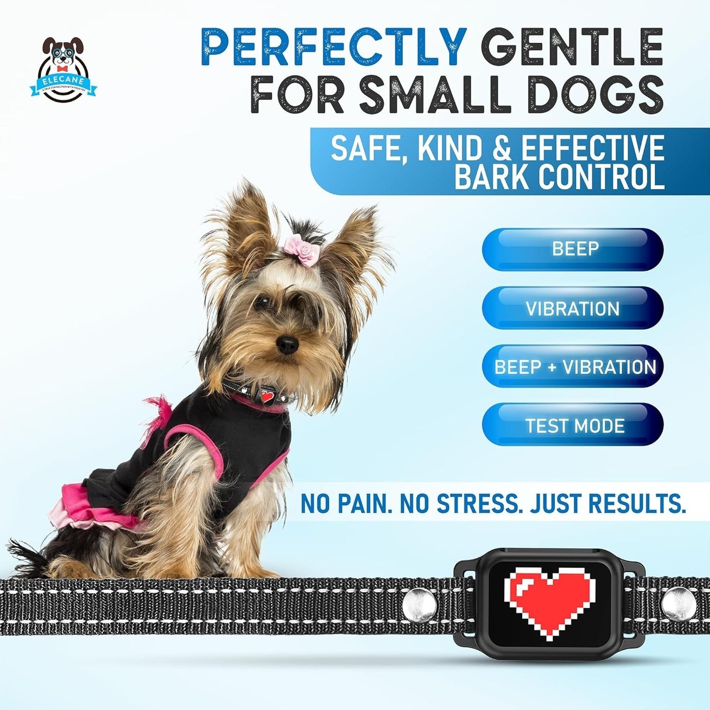 Elecane Mini Anti Barking Collar – No shock, Rechargeable, Waterproof, 4+ lbs