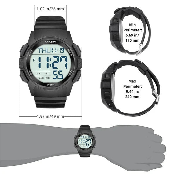 Beeasy AW03 Men's Waterproof Sports Digital Watch with Stopwatch Countdown