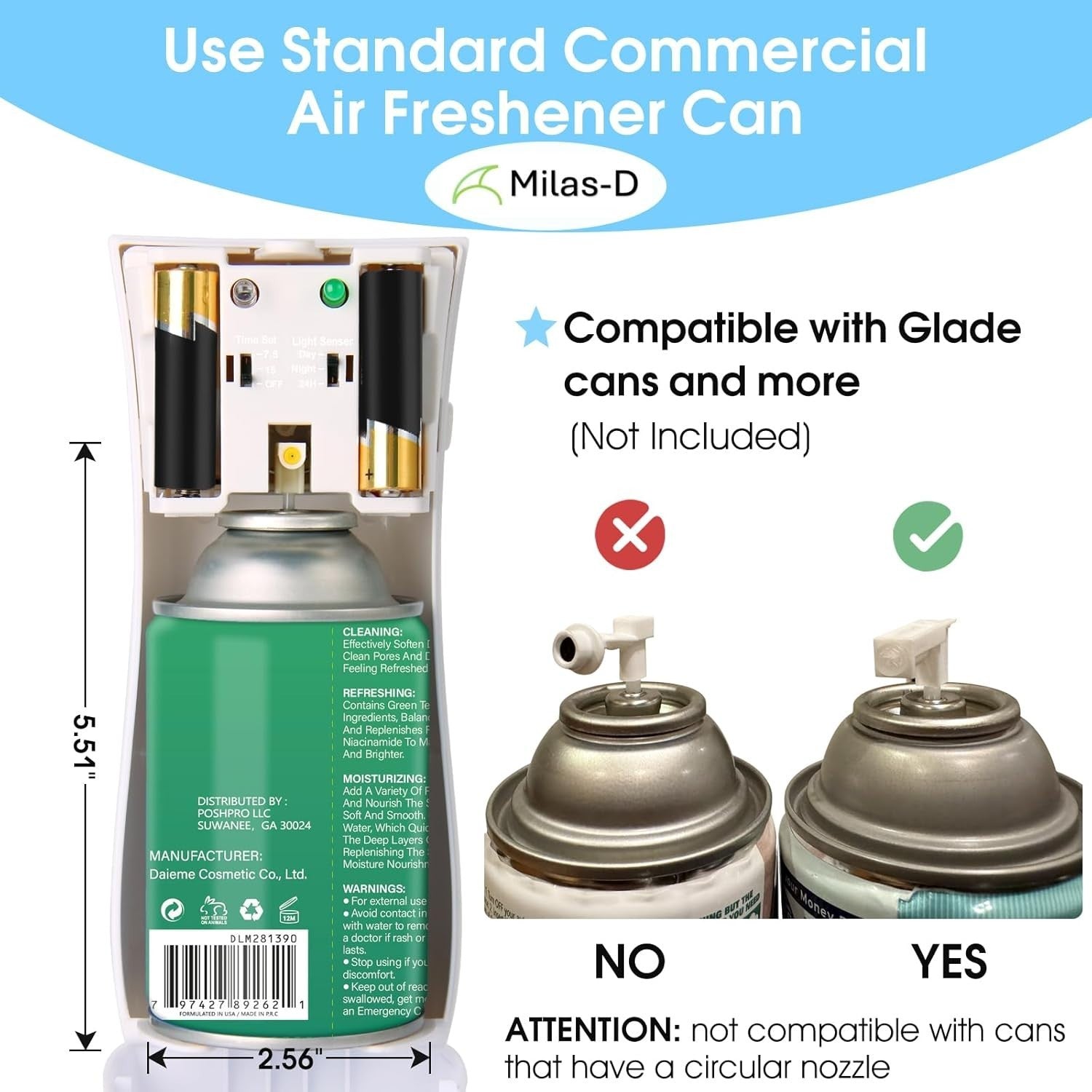 Milas-D Automatic Air Freshener Spray Dispenser, Custom 1 Count, White