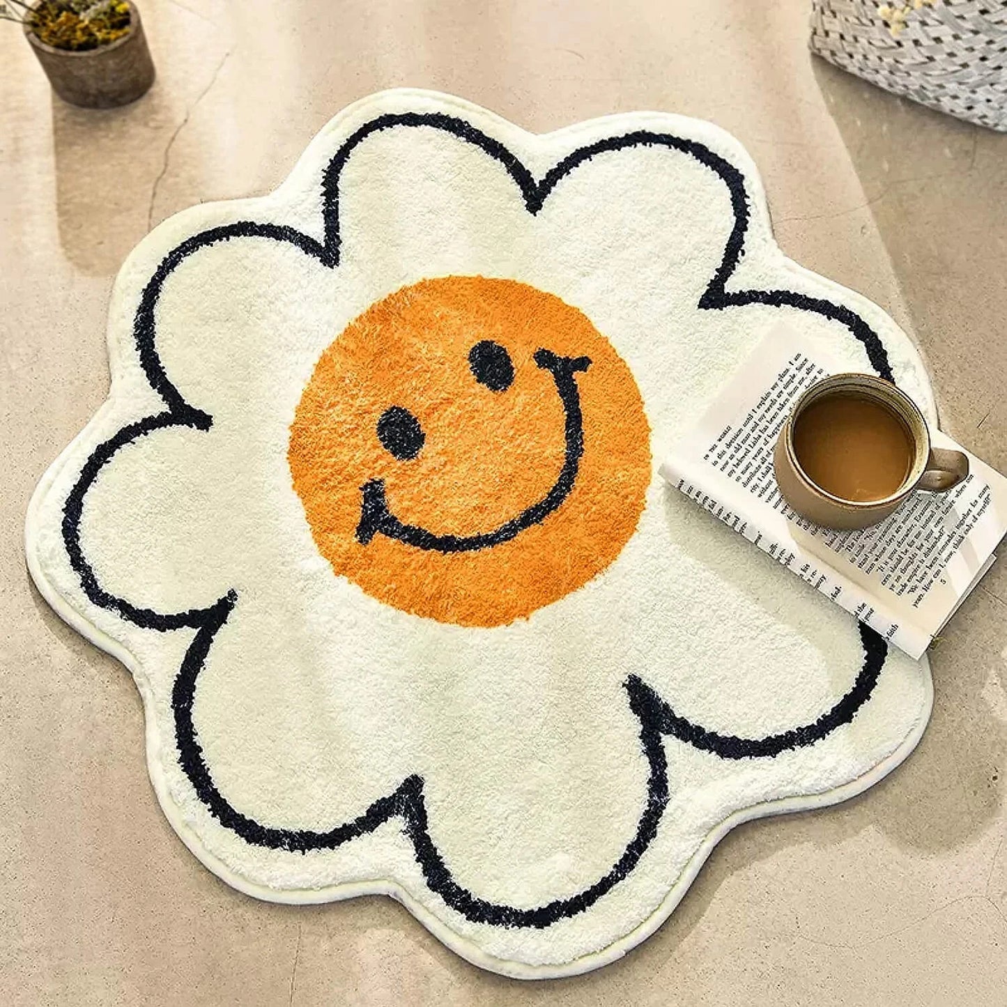 Bathroom Rugs Cute Bath Mat Sunflower Mat Happy Face Rug Strong Water Absorpt...