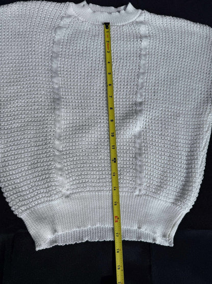 Women's Ruffled Short Sleeve Round Neck Knitted Top Pullovers Sweater - Large