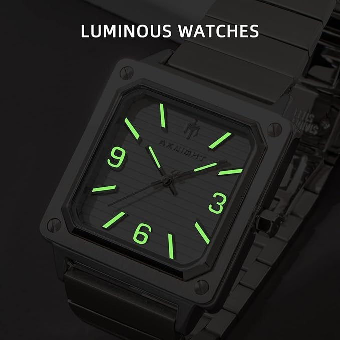 AKNIGHT Men's Square Watches Chronograph Elegant Business Watch Silver & White