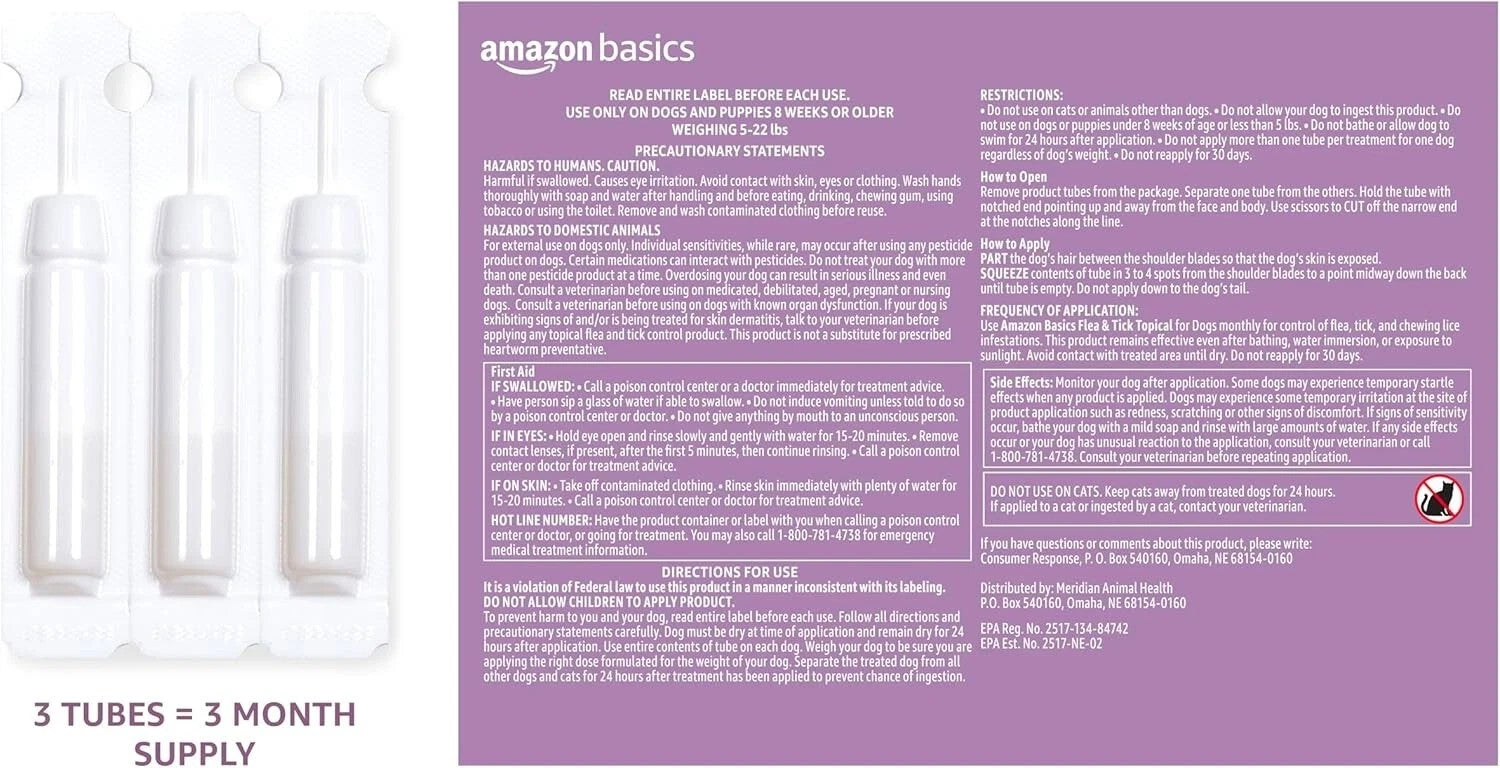 Amazon Basics Flea and Tick Topical Treatment for Large Dogs 45-88lbs - 2 Pack