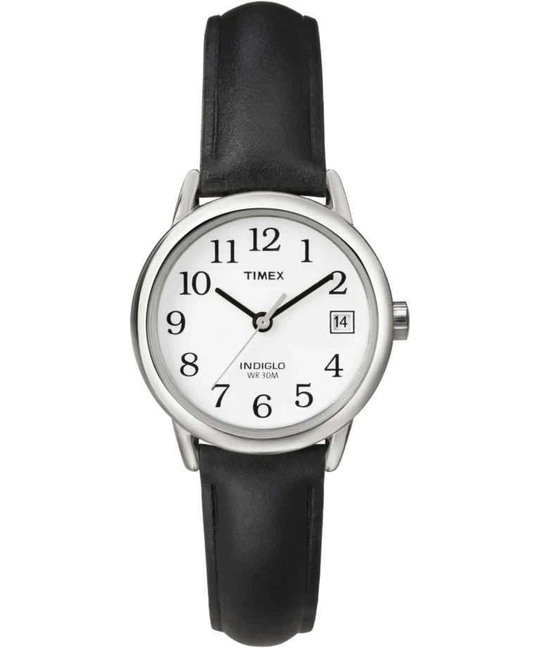 New Timex T2H331 Women's Classic Design Black Leather Watch, Indiglo, Date, 25mm