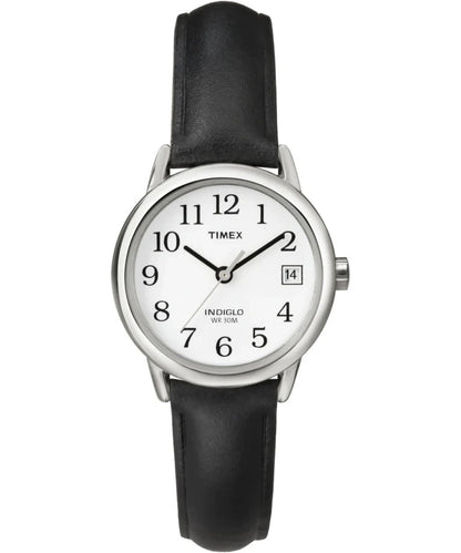 New Timex T2H331 Women's Classic Design Black Leather Watch, Indiglo, Date, 25mm
