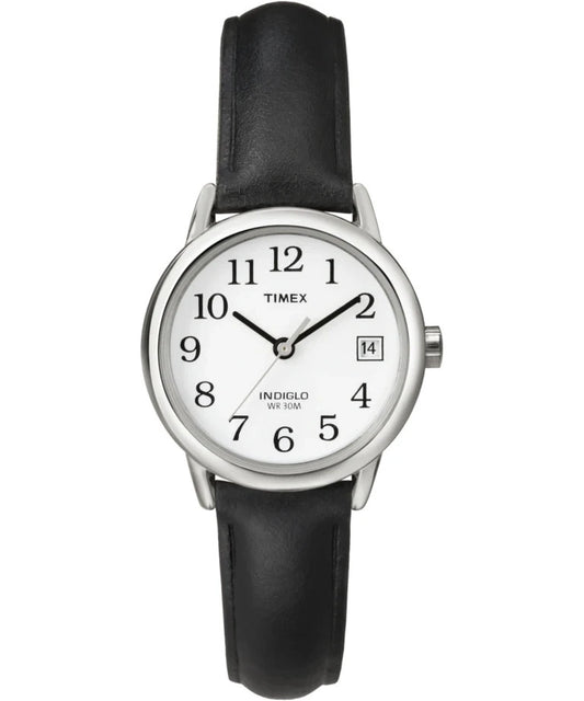 New Timex T2H331 Women's Classic Design Black Leather Watch, Indiglo, Date, 25mm