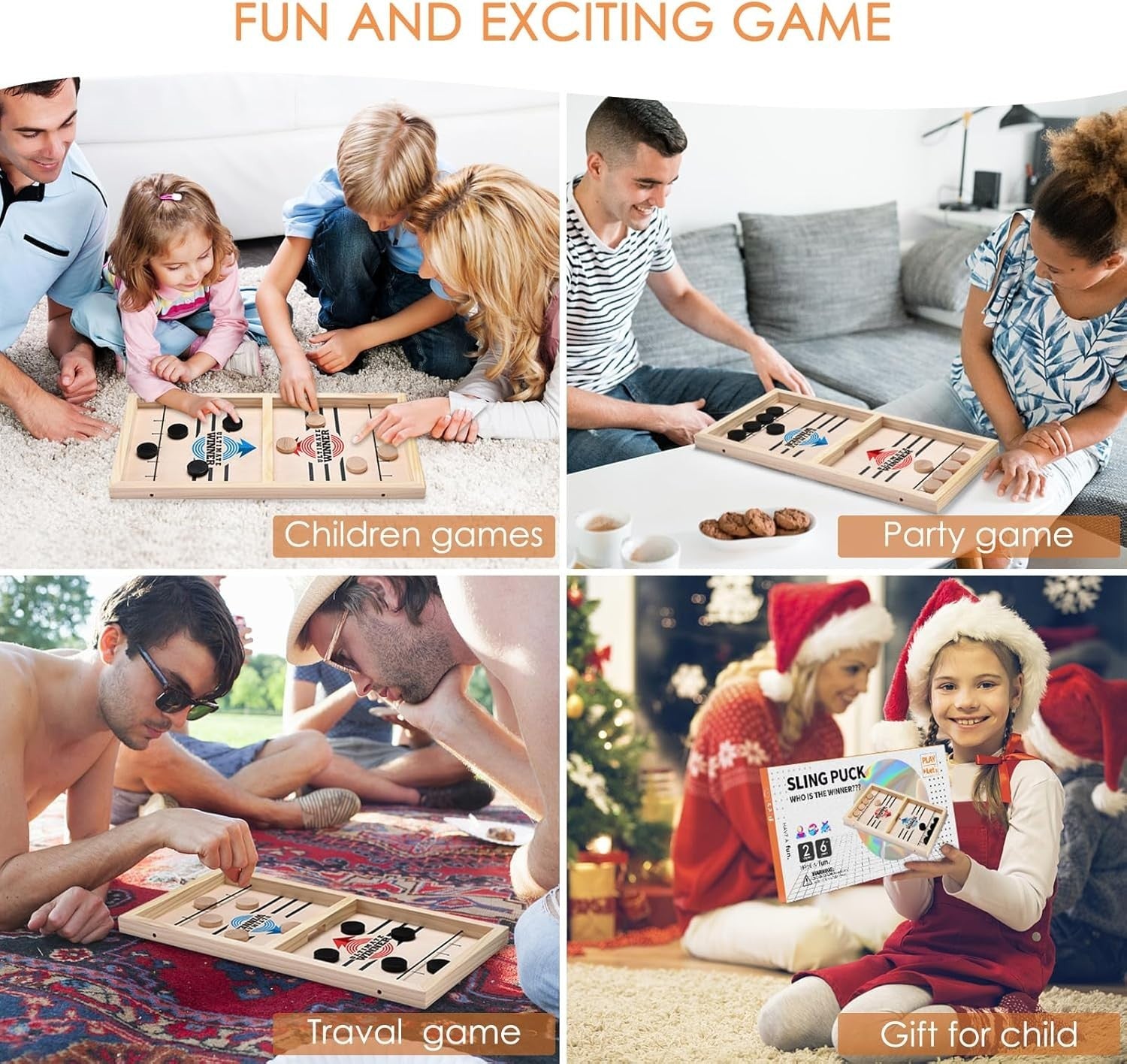 Fast Sling Puck Table Board Game I Wooden Family Indoor Two Player, Table Games 