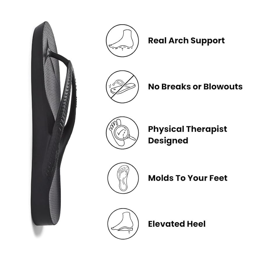 Archies Unisex Arch Support Flip Flops Black Men's 6 / Women's 7