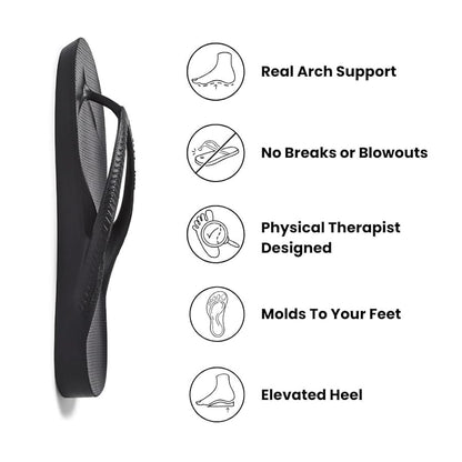 Archies Unisex Arch Support Flip Flops Black Men's 6 / Women's 7