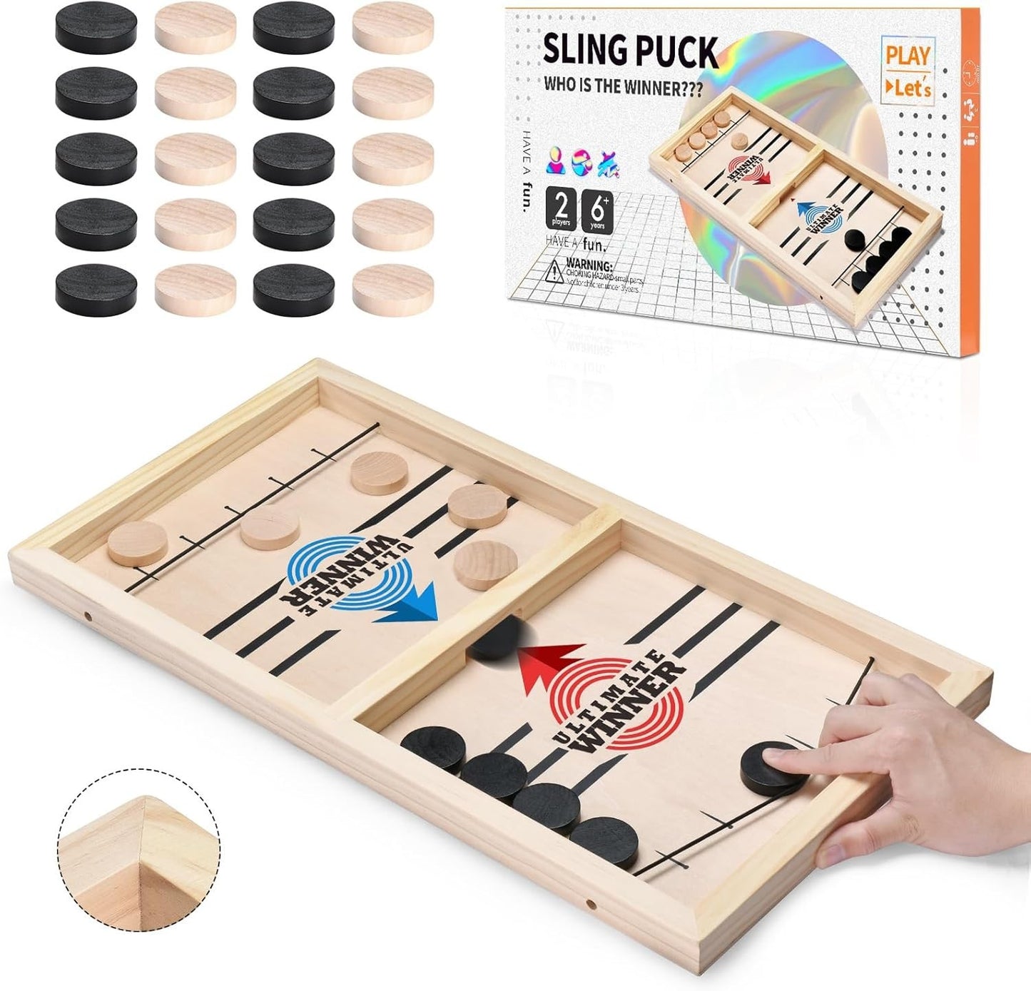 Fast Sling Puck Table Board Game I Wooden Family Indoor Two Player, Table Games 