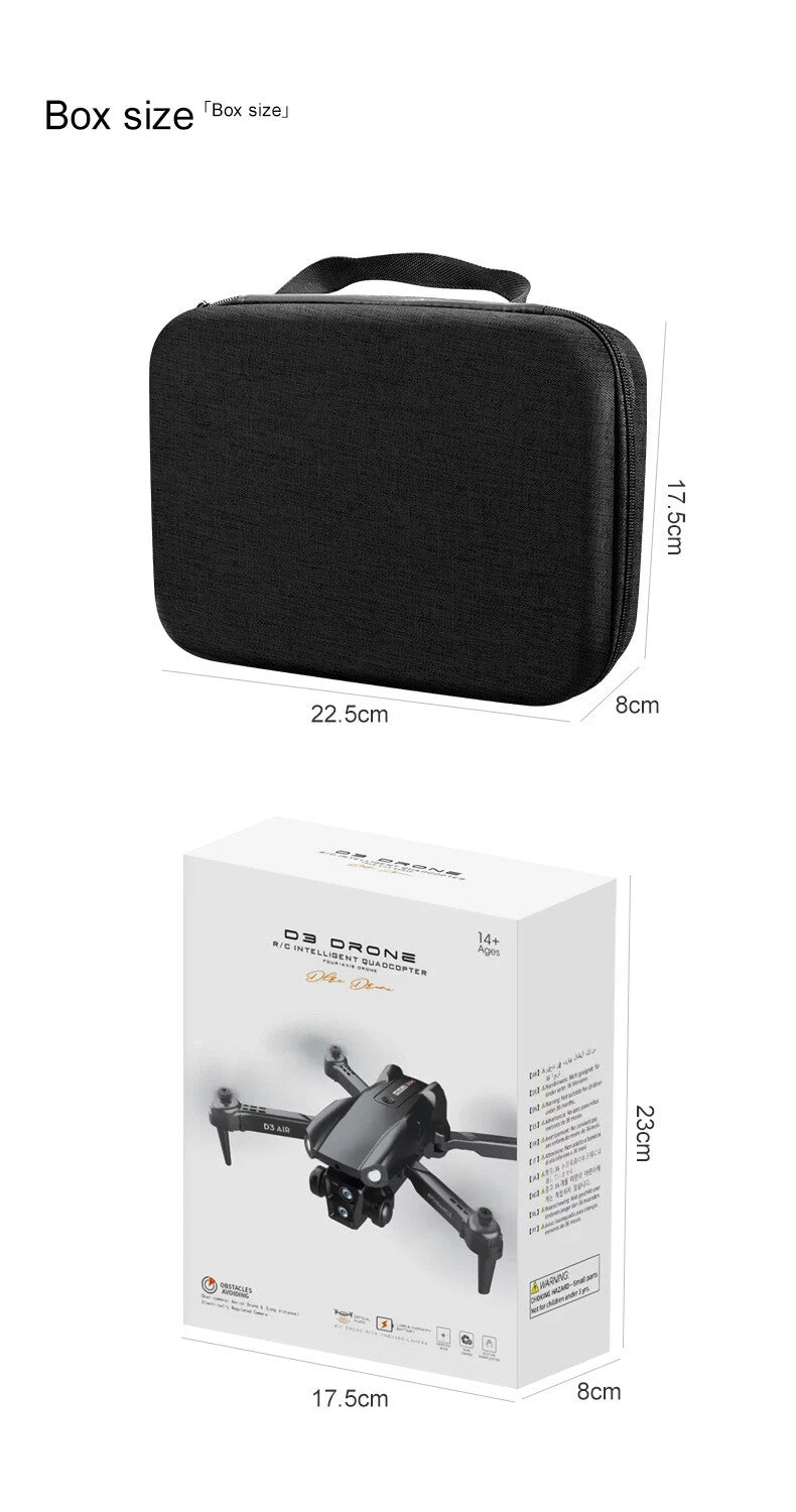 D3 RC Drone WIFI FPV 4K HD 3 Cameras Obstacle Avoidance Optical Flow Quadcopter