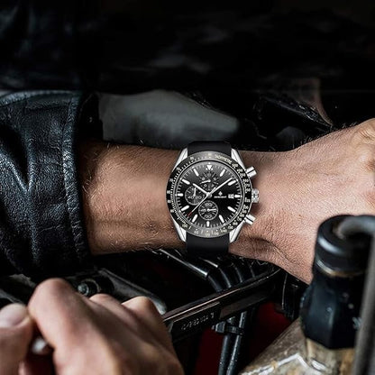 BENYAR Aknight Mens Watch Analog Quartz Chronograph Waterproof Black & Siver