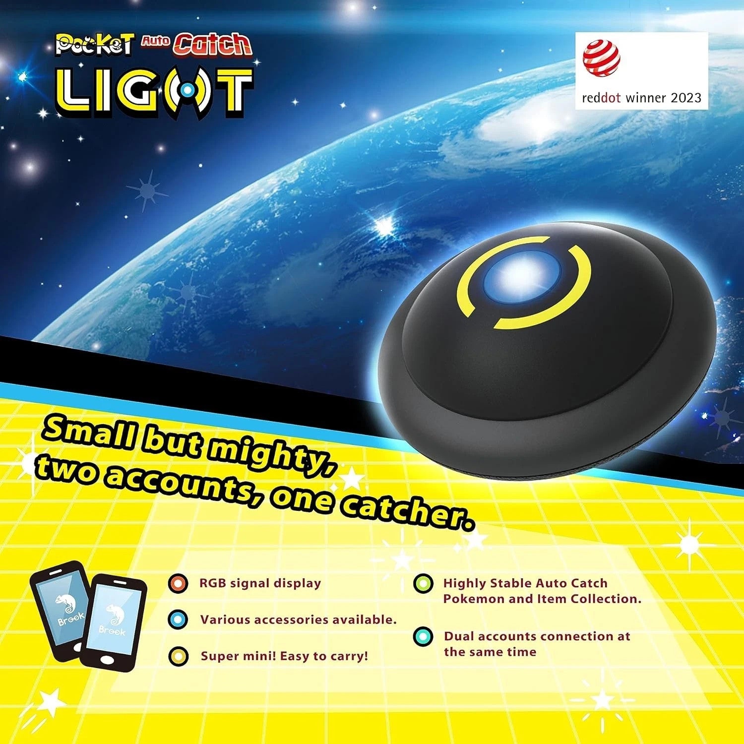 Brook Portable Auto Catch Light - Dual Accounts, Smallest Pocket Monster Pendant