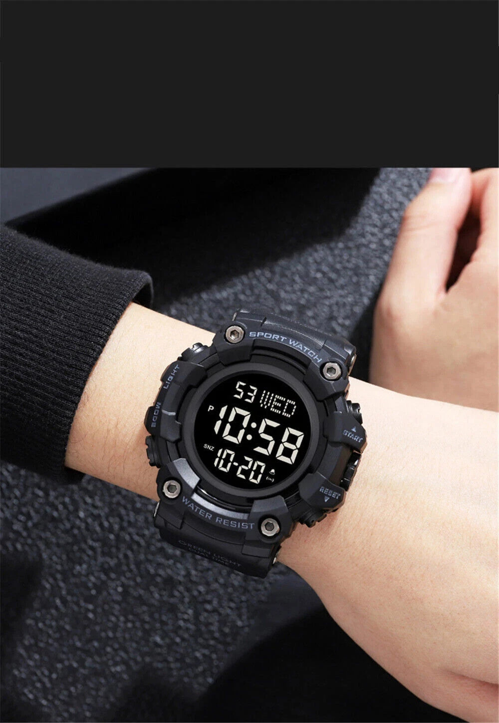 SKMEI Sport Watches Men Fashion Outdoor Military Wristwatch LED Digital Black