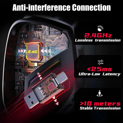 Tatybo WTZ Gaming Headphones - PC,PS5,PS4,  2.4GHz Wireless Detachable Mic