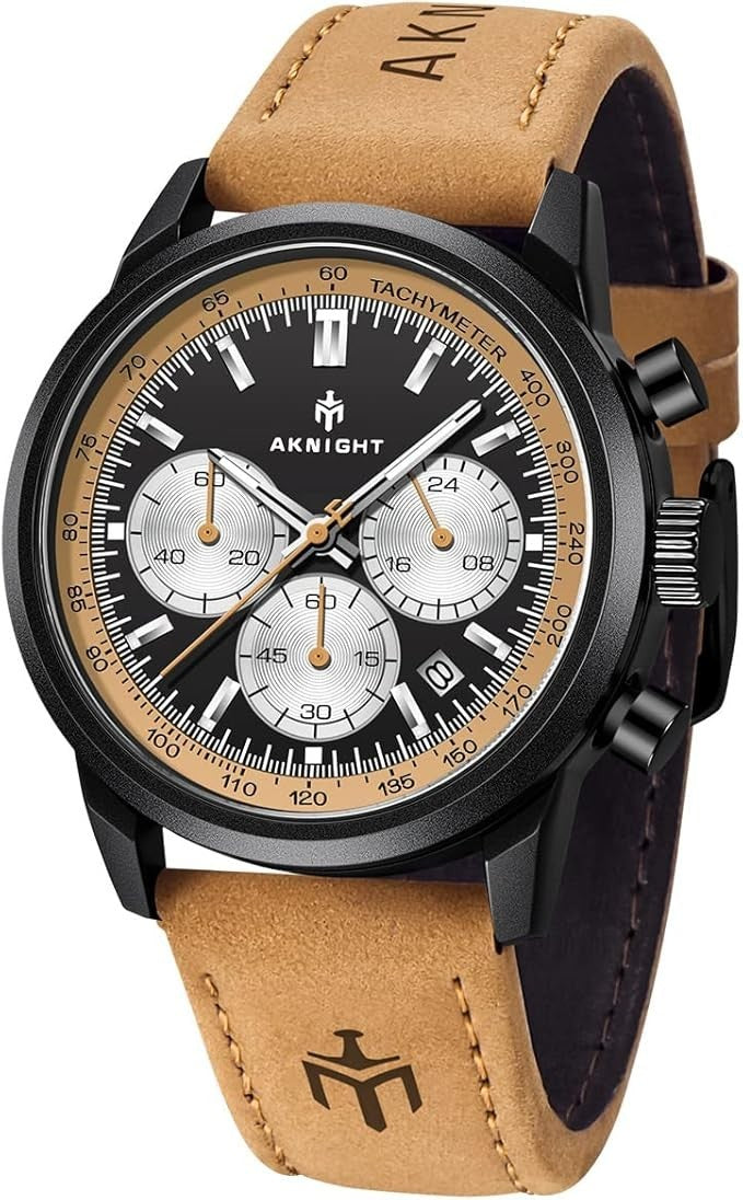 AKNIGHT Watch for Men Chronograph Analog Quartz Wristwatches Black & Brown