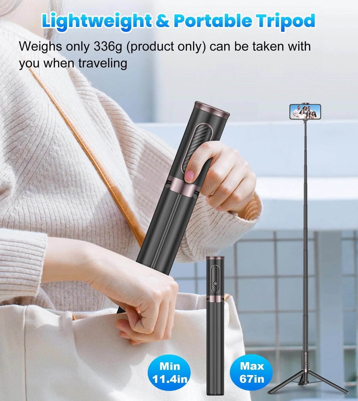 TONEOF 67" Cell Phone Selfie Stick Tripod Smartphone Stand All-in-1