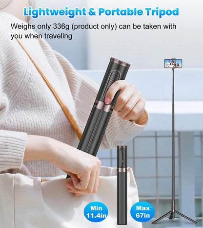 TONEOF 67" Cell Phone Selfie Stick Tripod Smartphone Stand All-in-1