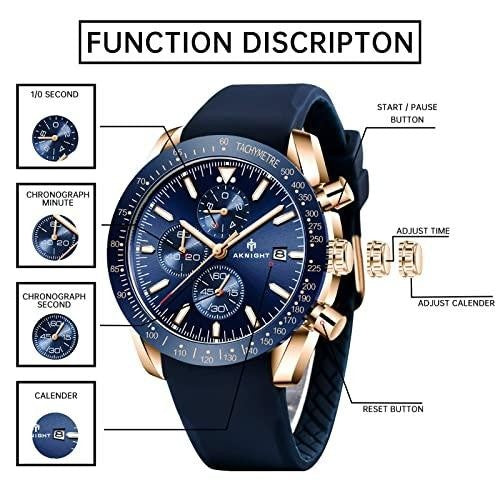 BENYAR Aknight Mens Watch Analog Quartz Chronograph Waterproof Dress Blue & Gold
