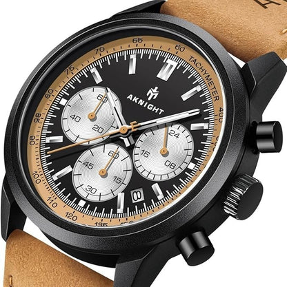 AKNIGHT Watch for Men Chronograph Analog Quartz Wristwatches Black & Brown