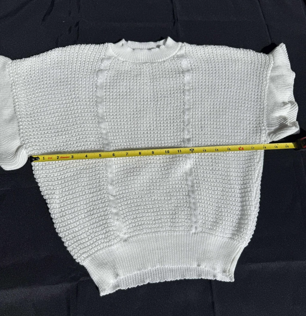 Women's Ruffled Short Sleeve Round Neck Knitted Top Pullovers Sweater - Large