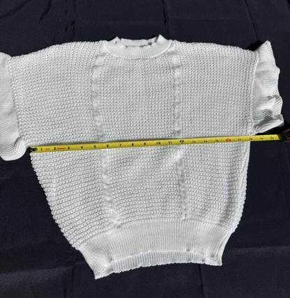 Women's Ruffled Short Sleeve Round Neck Knitted Top Pullovers Sweater - Large