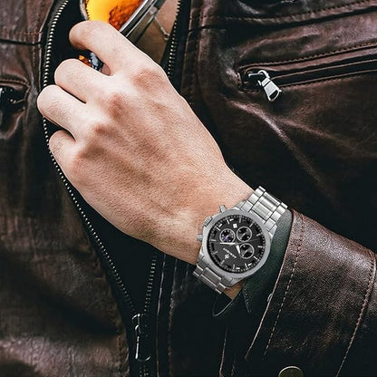 AKNIGHT Men's Watches 45mm Big Face, Waterproof Chronograph Silver & Black