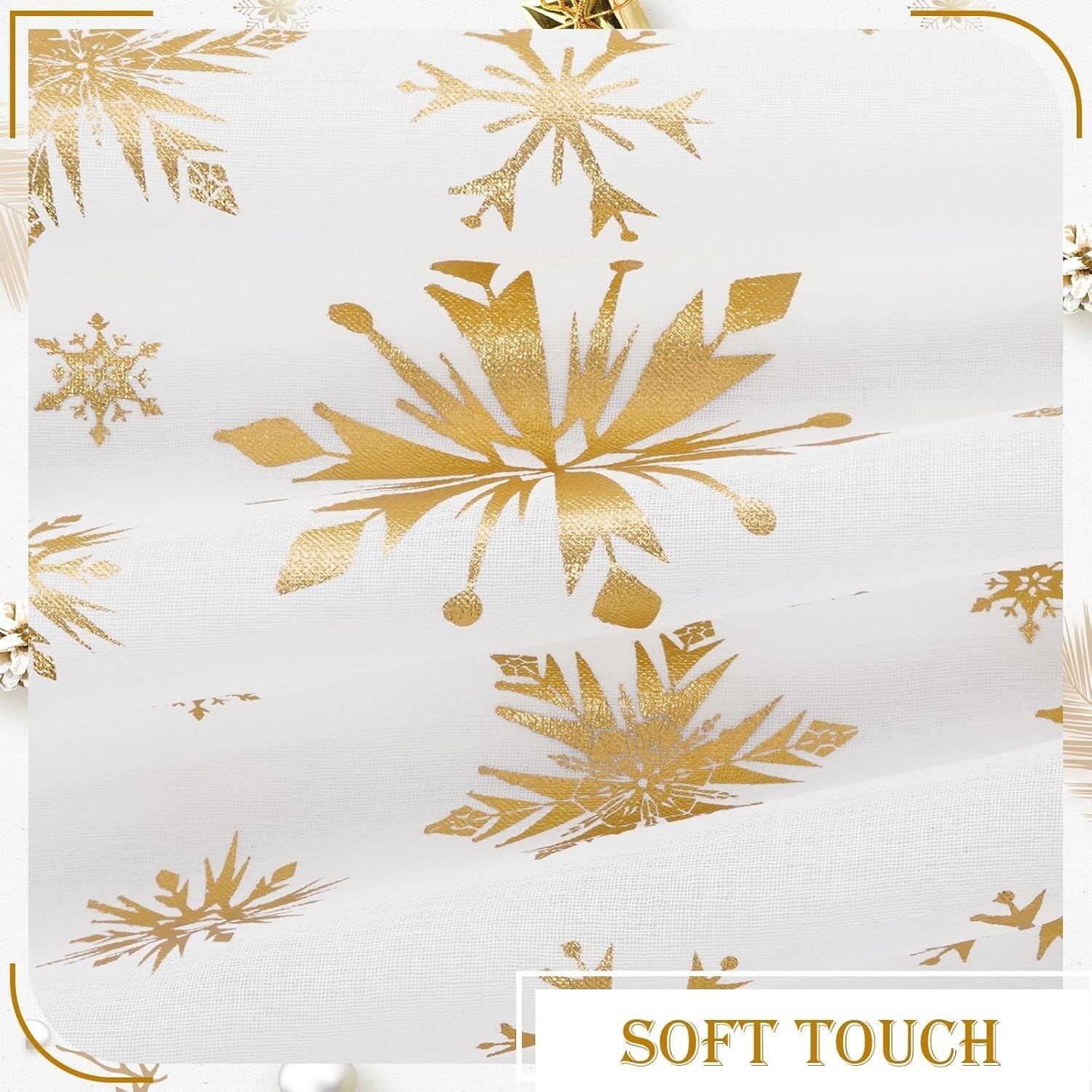 FRAMICS Christmas Sheer Curtains Decoration, Gold Snowflake Foil Print Curtains