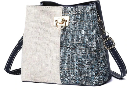 Trendy Crossbody Bucket Bag for Women Blue PU Leather Gold Hardware Medium