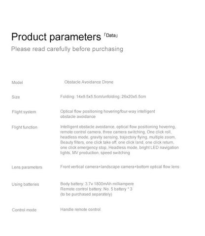 D3 RC Drone WIFI FPV 4K HD 3 Cameras Obstacle Avoidance Optical Flow Quadcopter