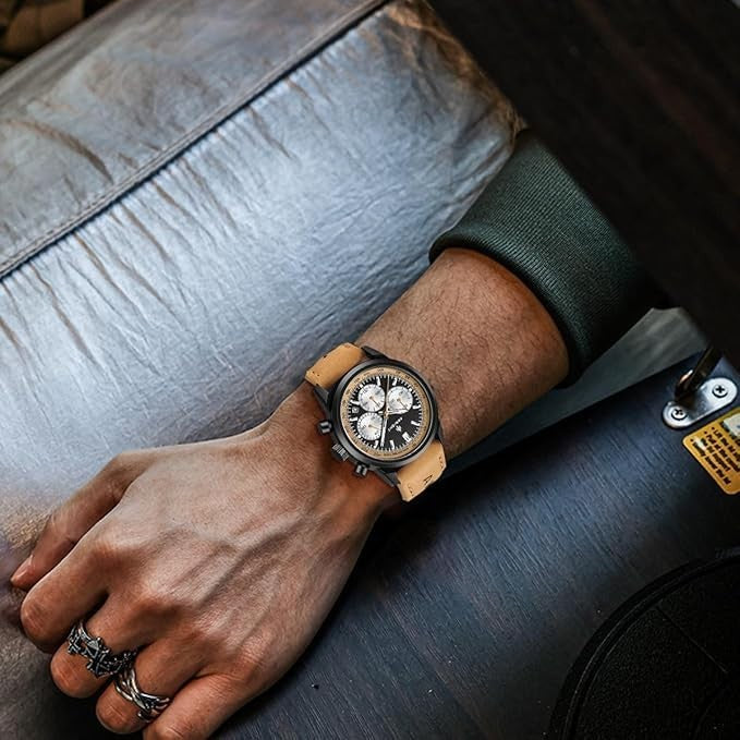 AKNIGHT Watch for Men Chronograph Analog Quartz Wristwatches Black & Brown