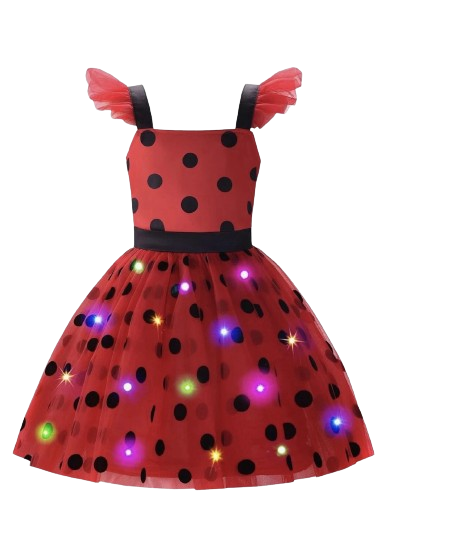 Ladybug Polka Dot Costume with LED Lights 9-10 Halloween Dress Up Girls