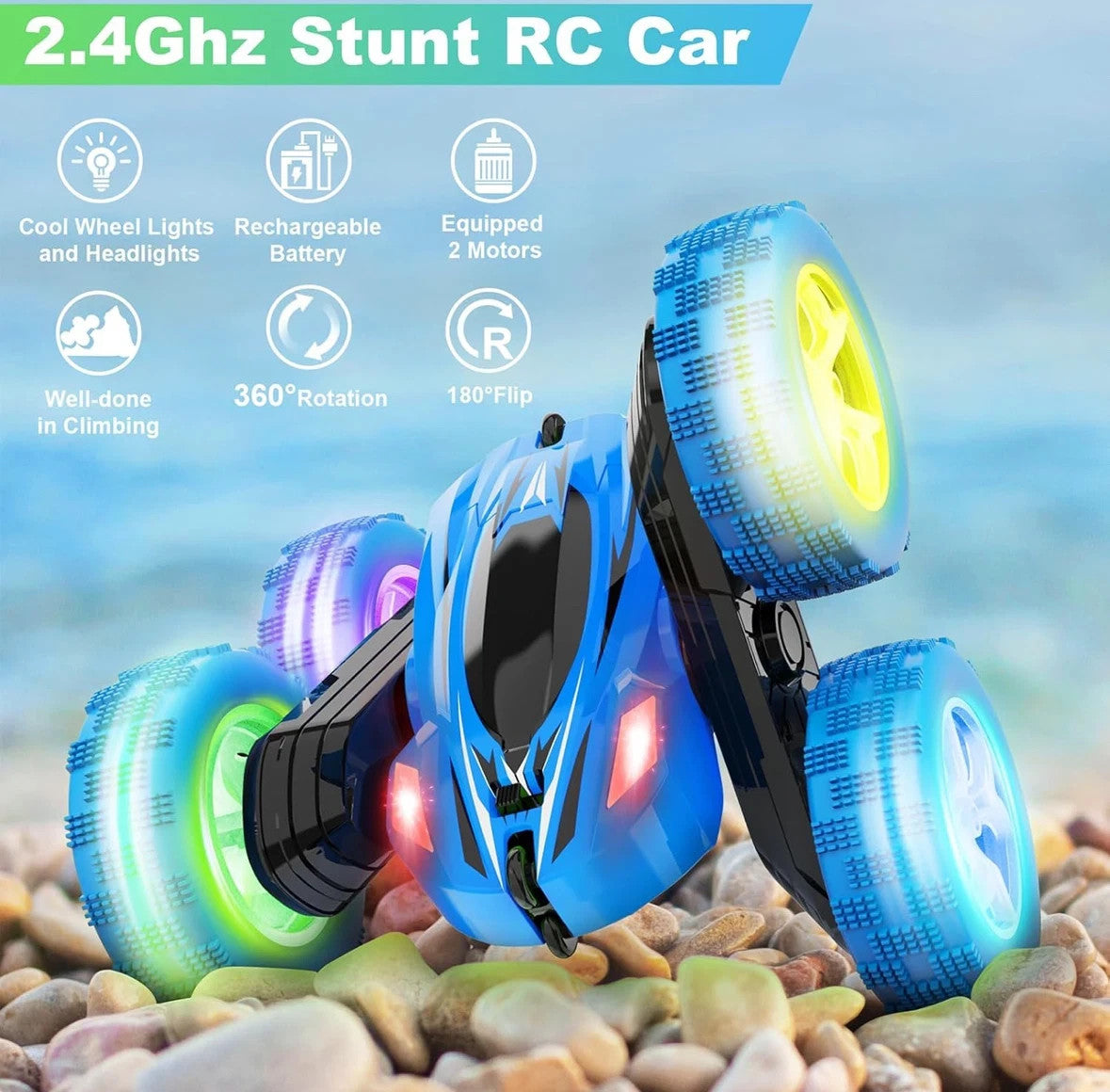 ORRENTE Remote Control Car, RC 2.4GHz Stunts, 4WD 360° Headlight, Rotating truck