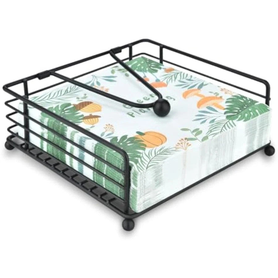 Napkin Holder for Table, Flat with Weighted Arm, Square Black 7L x 7W x 2.5H