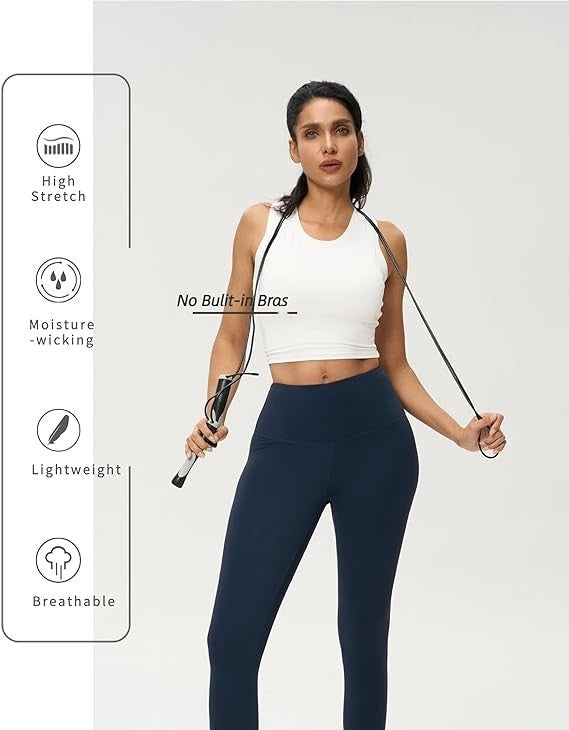 Women's High Neck Crop Top Sleeveless Racer Back Basic Workout Tank Tops - White