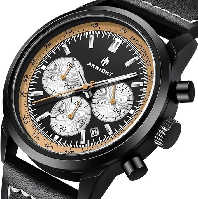 AKNIGHT Watch for Men Chronograph Analog Quartz Wristwatches Black