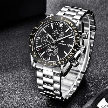 AKNIGHT Men's Watches 45mm Big Face, Waterproof Chronograph Silver & Black