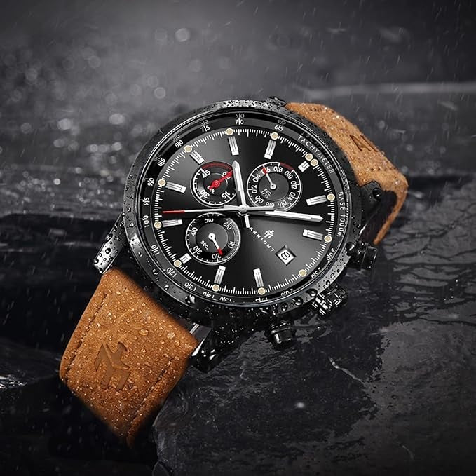 AKNIGHT Watch for Men Chronograph Analog Quartz Wristwatches Black