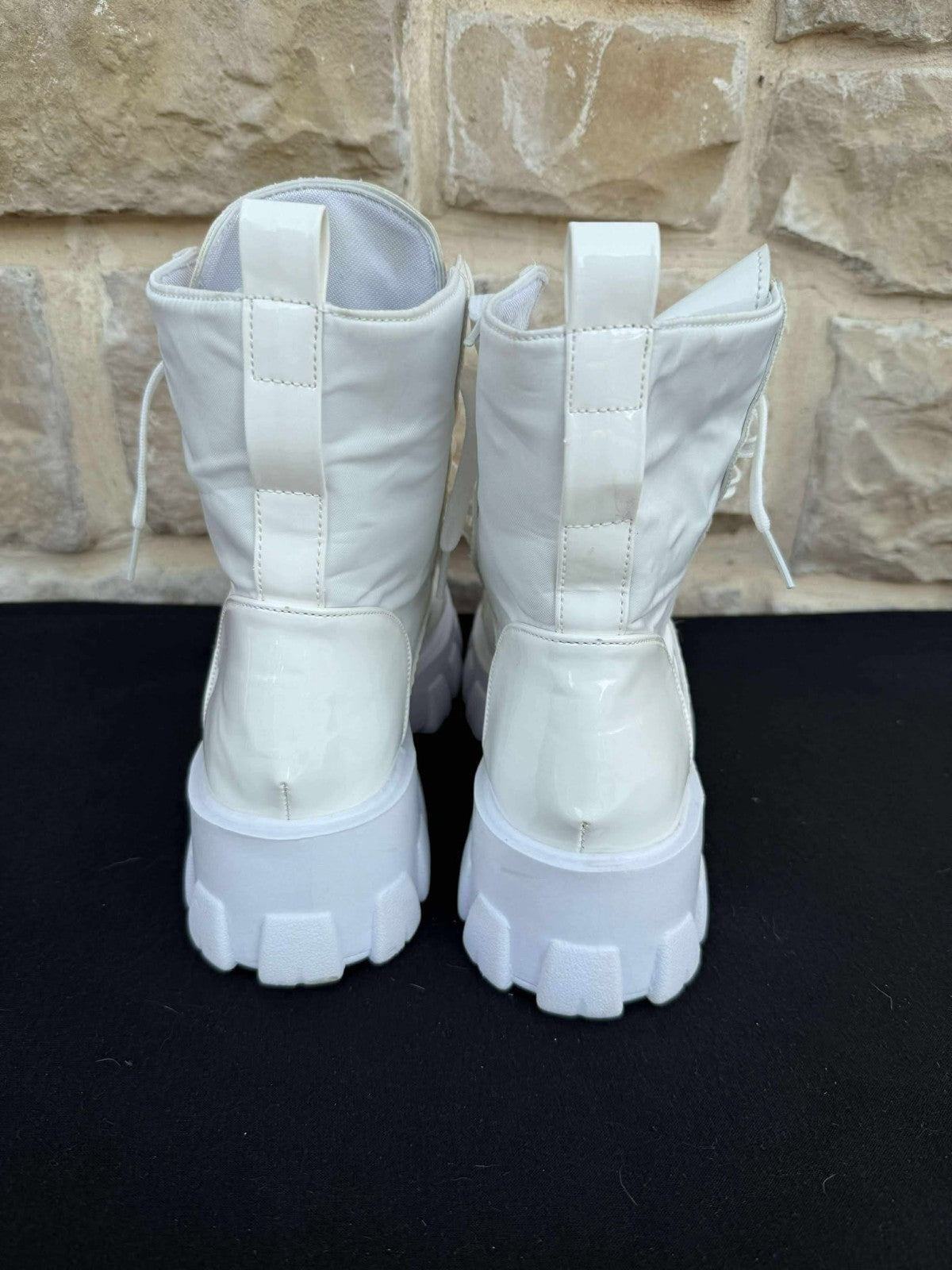 Pre-owned Women Mid Calf Round Toe Platform Boots Chunky Block Heel 8" High