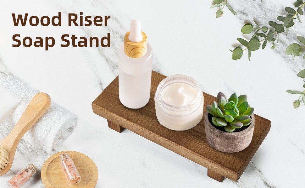 Wood Riser for Decor Display - 2pcs Wooden Soap Trays Kitchen or Bathroom Brown