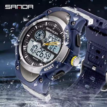 SANDA Men's Electronic Watch 3117 Dual Display Waterproof Quartz Wristwatch Blue