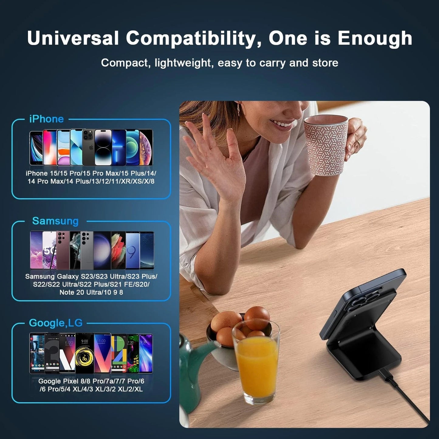 15W Wireless Fast Charger Stand Cordless Universal