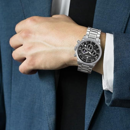 AKNIGHT Men's Watches 45mm Big Face, Waterproof Chronograph Silver & Black