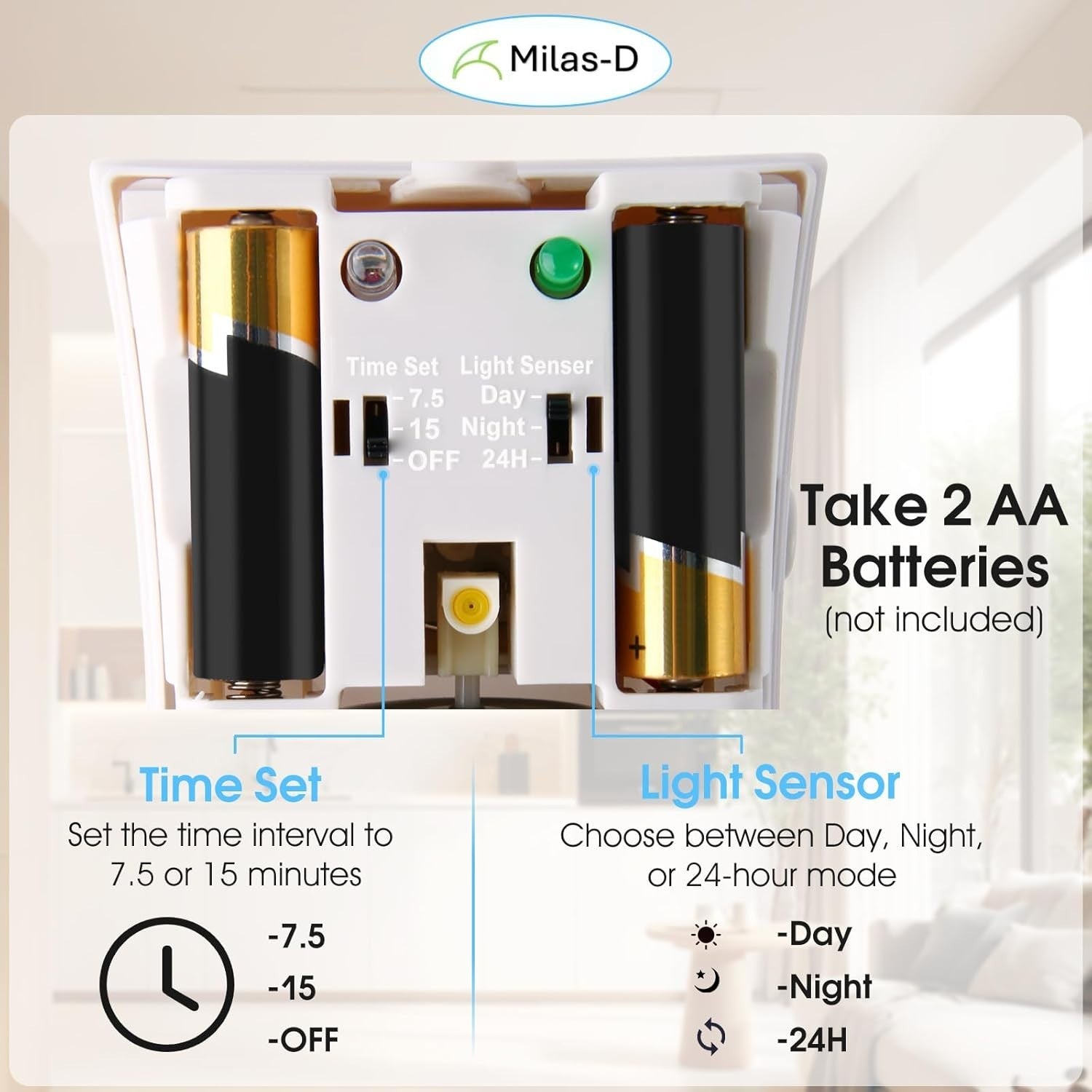 Milas-D Automatic Air Freshener Spray Dispenser, Custom 1 Count, White