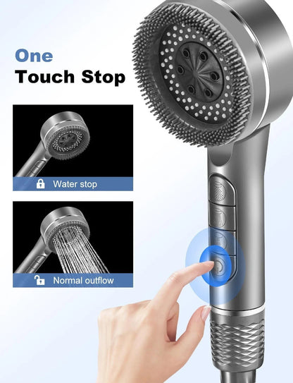 High Pressure Shower Head 4 Settings Handheld Shower Heads Spray With 5 FT Hose