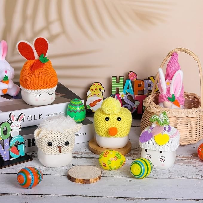 6 Pieces Marshmallow Mug Hat Easter Crochet Mug Hat Knitted Marshmallow Toppers