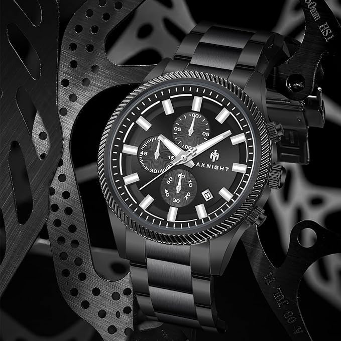 BENYAR AKNIGHT Men's Watches 45mm Big Face, Waterproof Chronograph Black