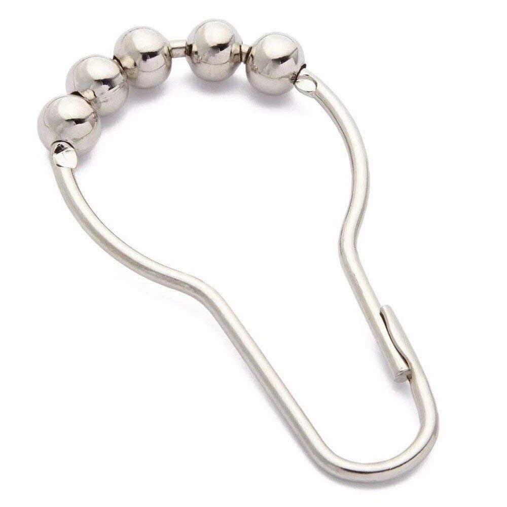 12 Pcs Set Stainless Steel Bathroom Shower Curtain Rings Hooks with Roller Ball