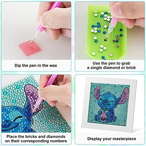  5D Diamond Painting Kit for Kids with Wooden Frame Easy Small Anime Diamond 