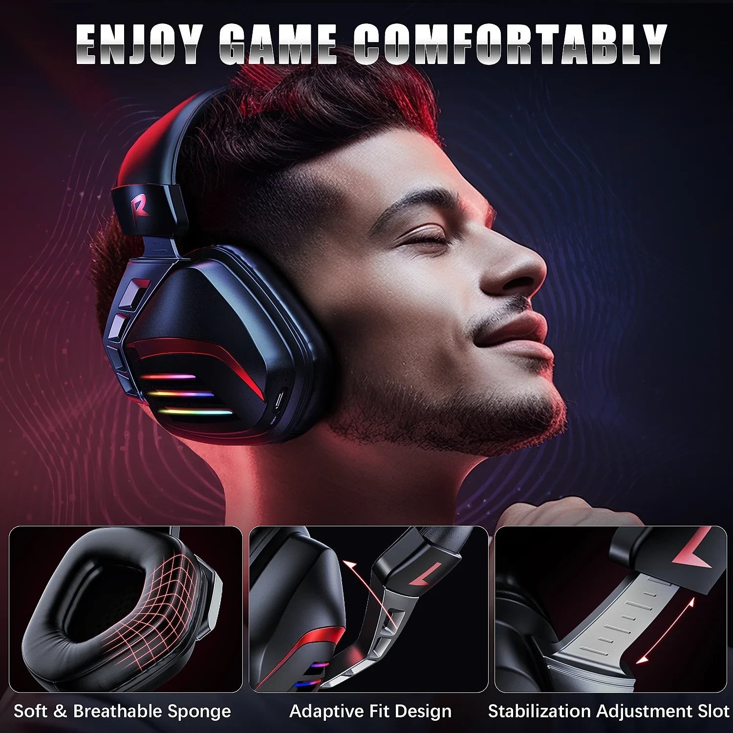 Tatybo WTZ Gaming Headphones - PC,PS5,PS4,  2.4GHz Wireless Detachable Mic